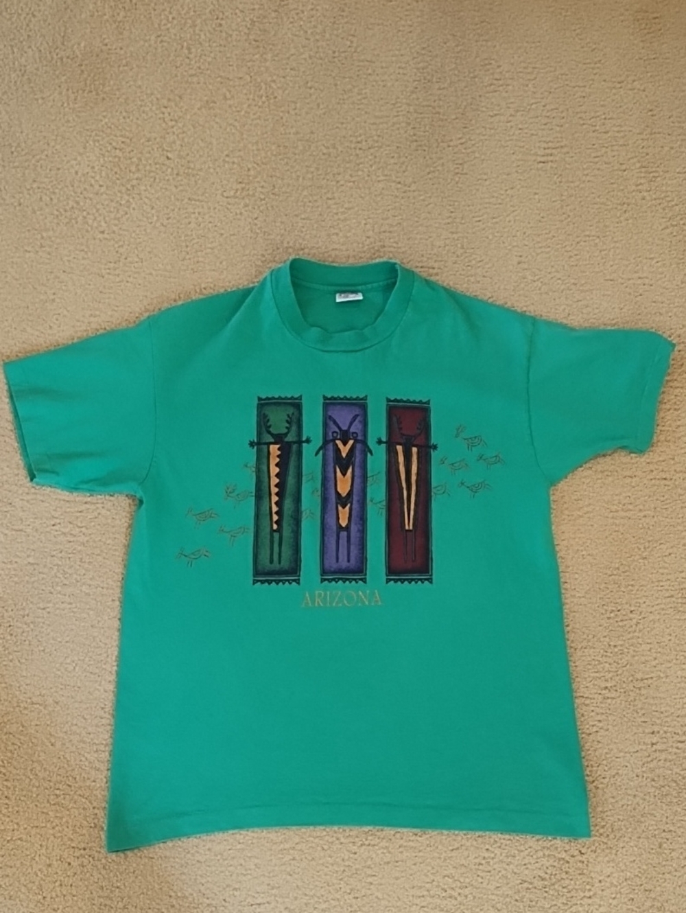 90's T-shirt Three tribal-style panels ARIZONA Vintage Single Stitch L